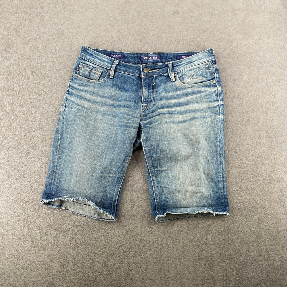 Vigoss The New York Bermuda Jean Shorts Blue Raw Hem Stretch Waist 27 7142